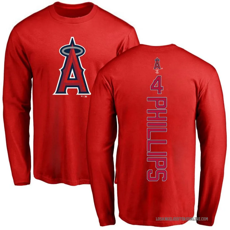 Brett Phillips Men's Red Los Angeles Angels Backer Long Sleeve T-Shirt -