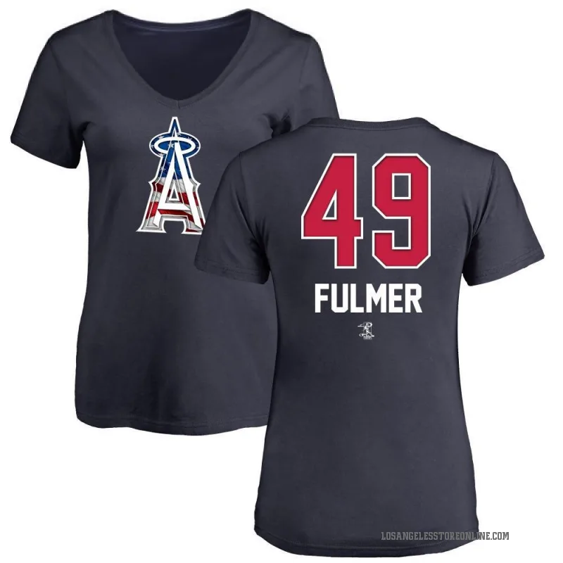 Carson Fulmer Women's Navy Los Angeles Angels Name and Number Banner Wave V-Neck T-Shirt -