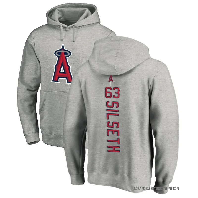 Chase Silseth Men's Los Angeles Angels Ash Backer Pullover Hoodie