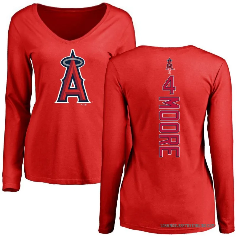 Christian Moore Women's Red Los Angeles Angels Backer Slim Fit Long Sleeve T-Shirt -