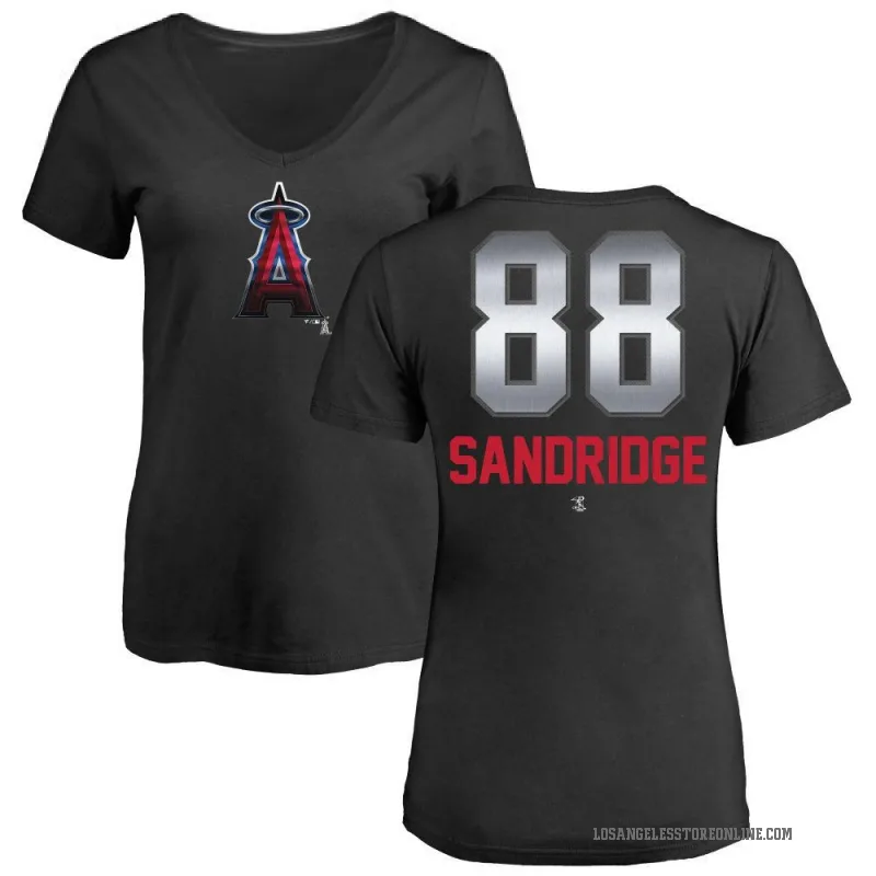 Jayvien Sandridge Women's Black Los Angeles Angels Midnight Mascot V-Neck T-Shirt -