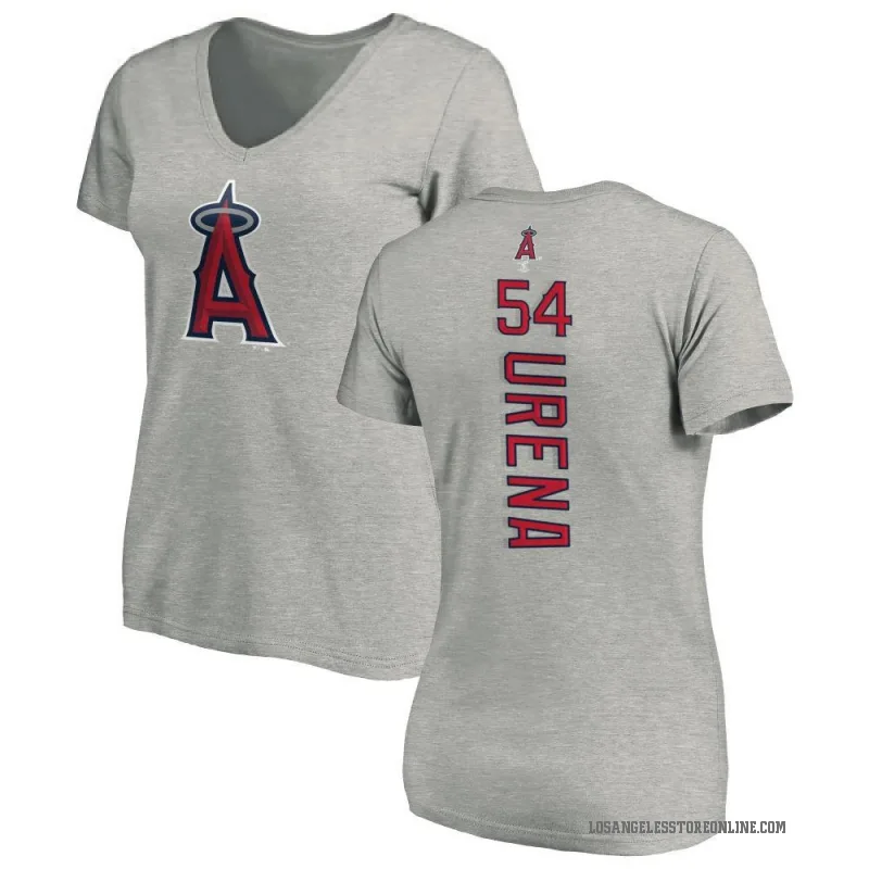 Jose Urena Women's Ash Los Angeles Angels Backer Slim Fit T-Shirt -