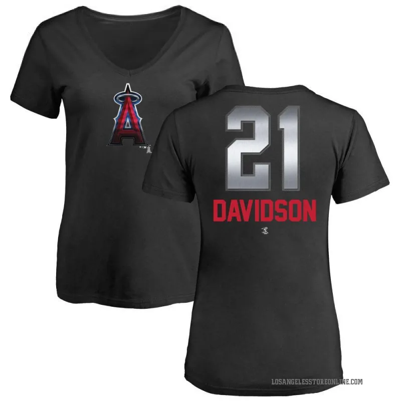 Logan Davidson Women's Black Los Angeles Angels Midnight Mascot V-Neck T-Shirt -
