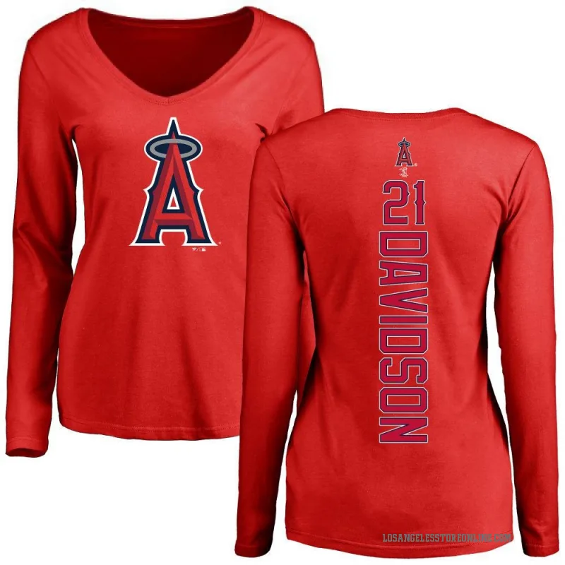Logan Davidson Women's Red Los Angeles Angels Backer Slim Fit Long Sleeve T-Shirt -