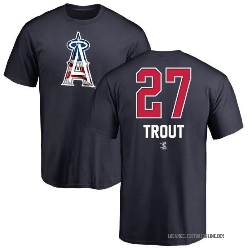 Mike Trout Men's Navy Los Angeles Angels Name and Number Banner Wave T-Shirt -
