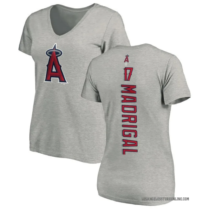 Nick Madrigal Women's Ash Los Angeles Angels Backer Slim Fit T-Shirt -