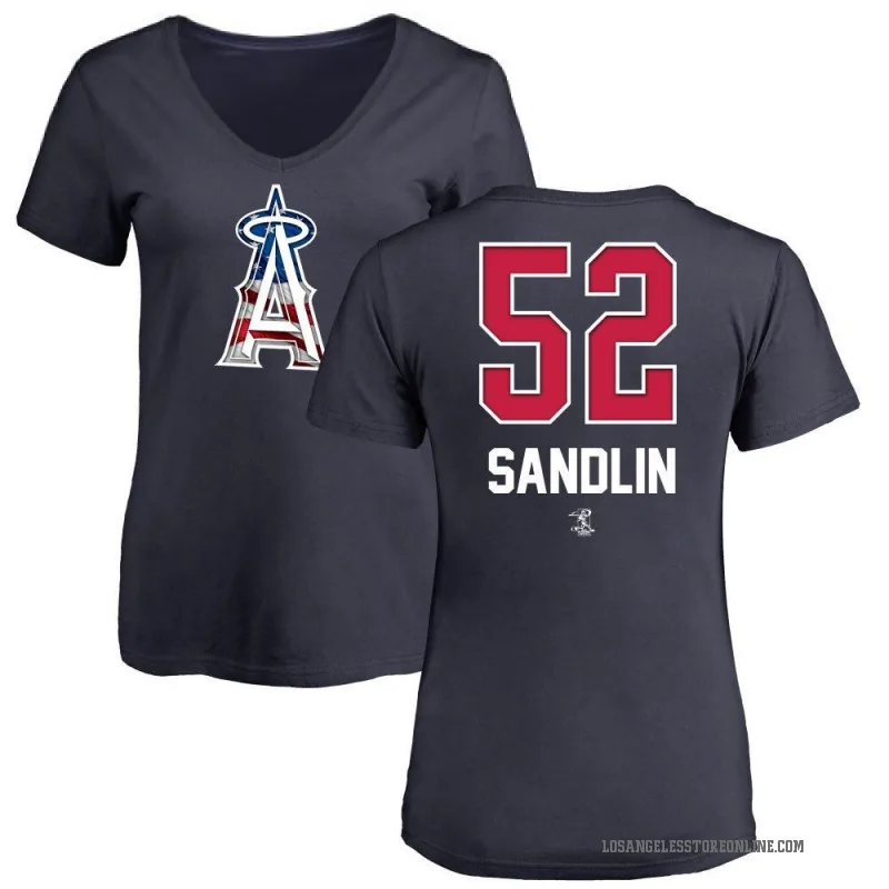 Nick Sandlin Women's Navy Los Angeles Angels Name and Number Banner Wave V-Neck T-Shirt -