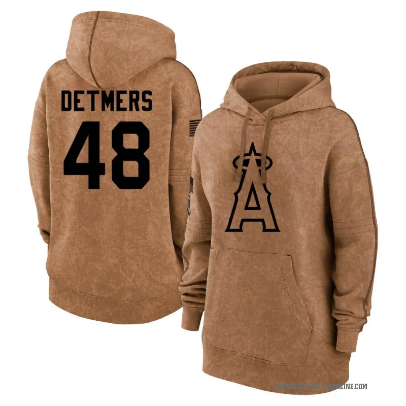 Reid Detmers Women's Brown Los Angeles Angels 2023 Salute to Service Pullover Hoodie