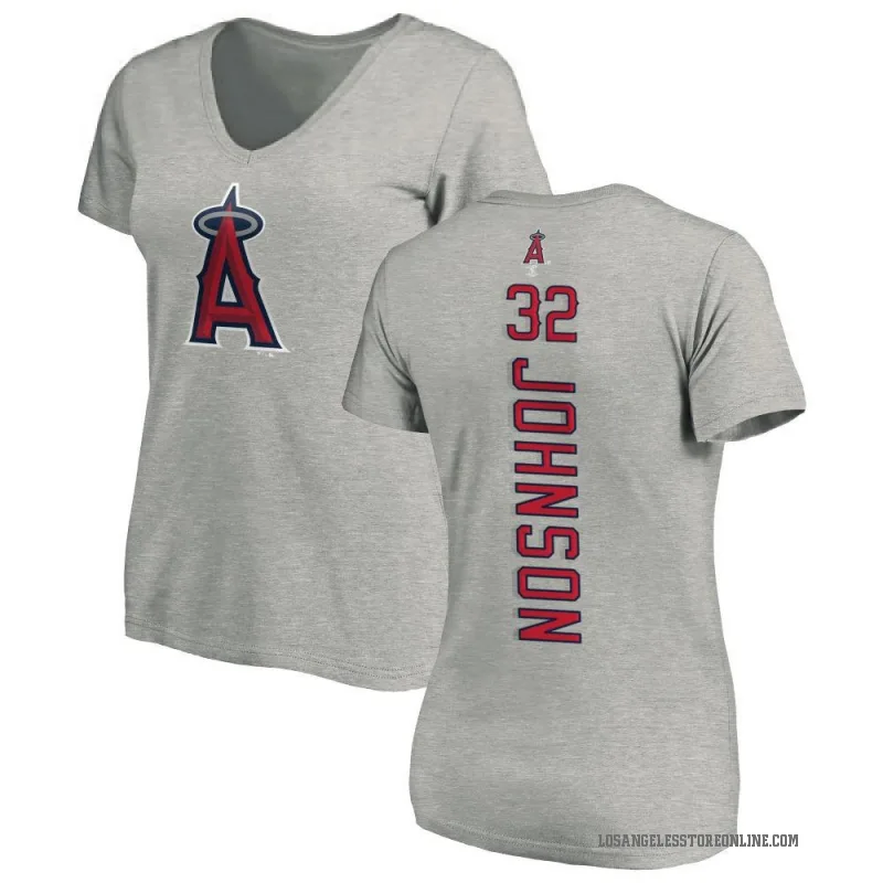 Ryan Johnson Women's Ash Los Angeles Angels Backer Slim Fit T-Shirt -