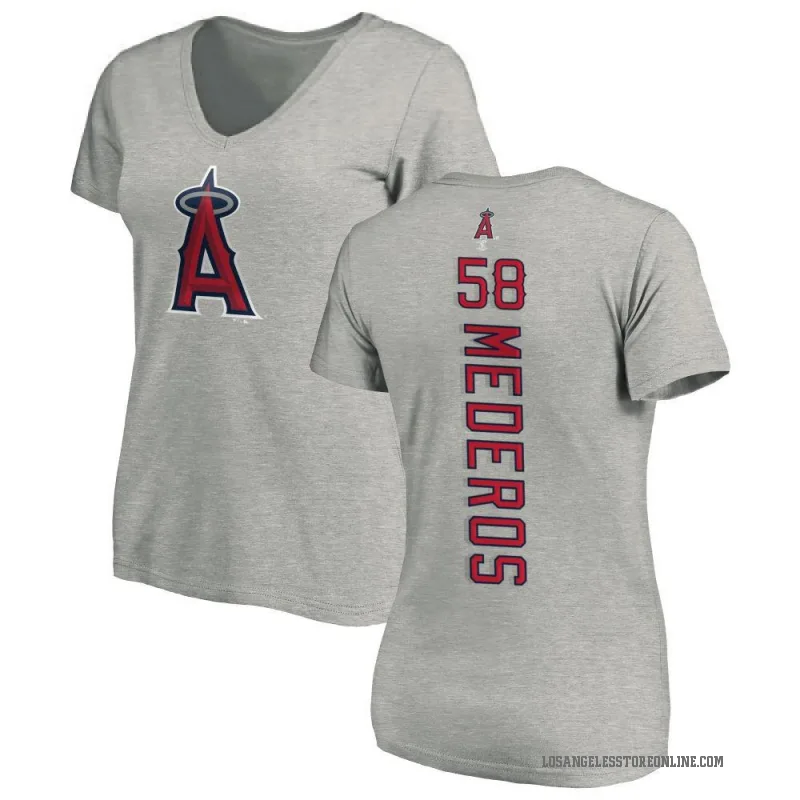 Victor Mederos Women's Ash Los Angeles Angels Backer Slim Fit T-Shirt -