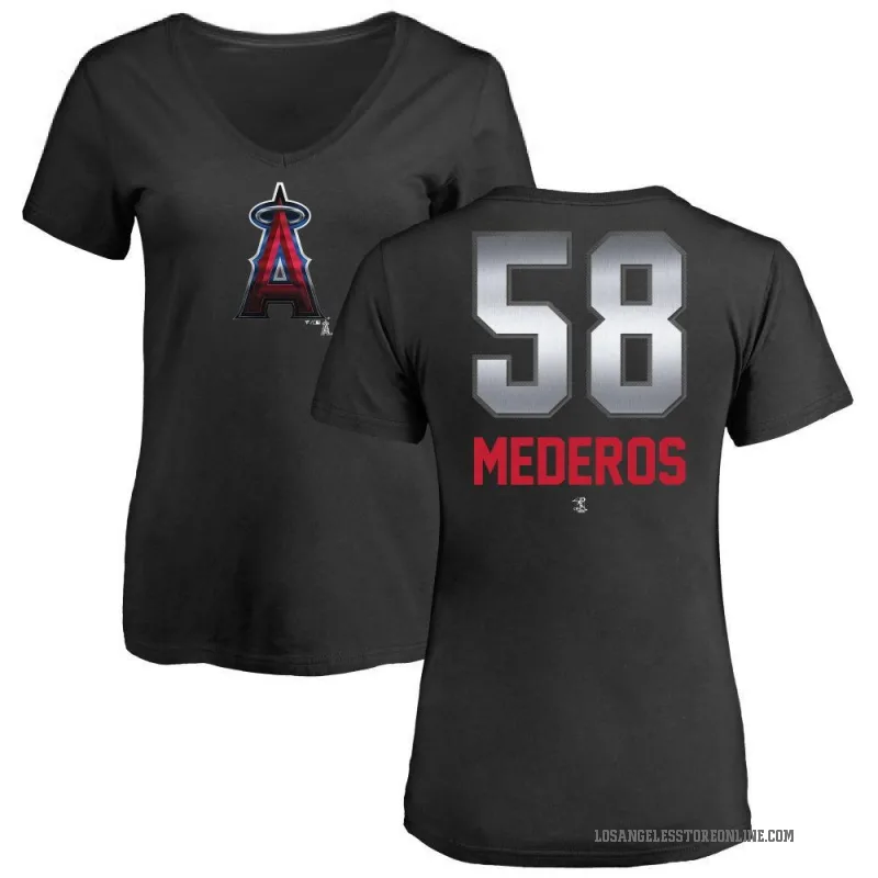 Victor Mederos Women's Black Los Angeles Angels Midnight Mascot V-Neck T-Shirt -