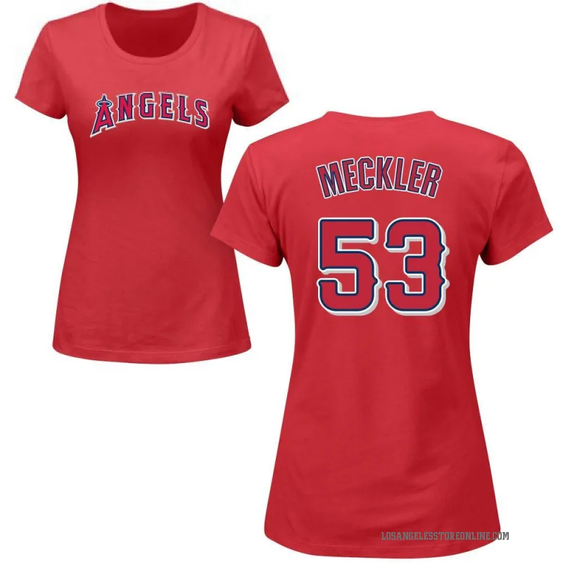 Wade Meckler Women's Red Los Angeles Angels Roster T-Shirt -