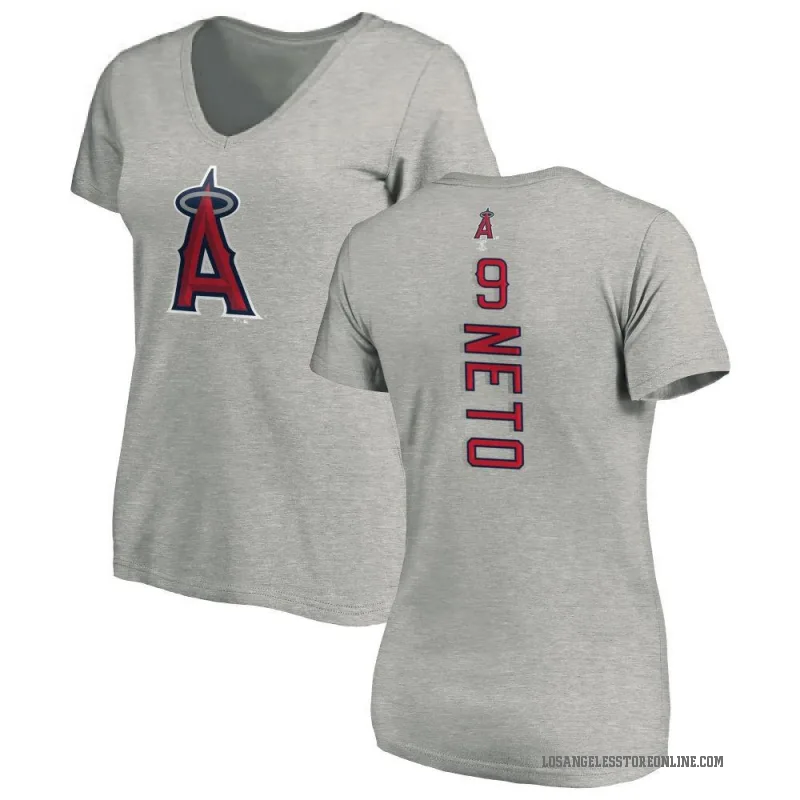 Zach Neto Women's Ash Los Angeles Angels Backer Slim Fit T-Shirt -