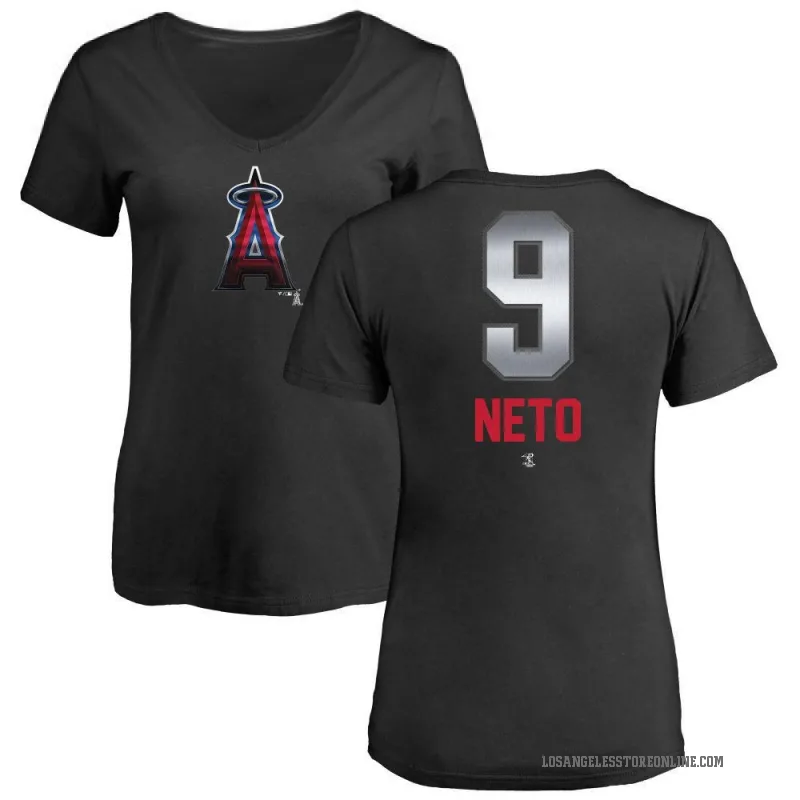 Zach Neto Women's Black Los Angeles Angels Midnight Mascot V-Neck T-Shirt -